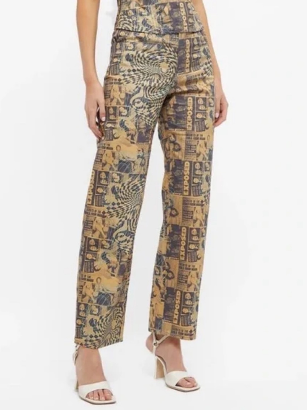 Miaou Graphic Multicolor Fargo Wide Leg Pants in‎ Wanted Print Small